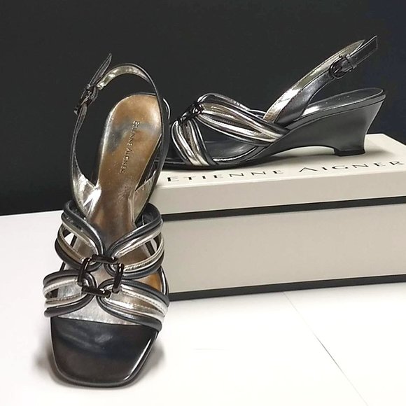 Etienne Aigner Pewter & Silver Dress Wedge - Picture 1 of 3